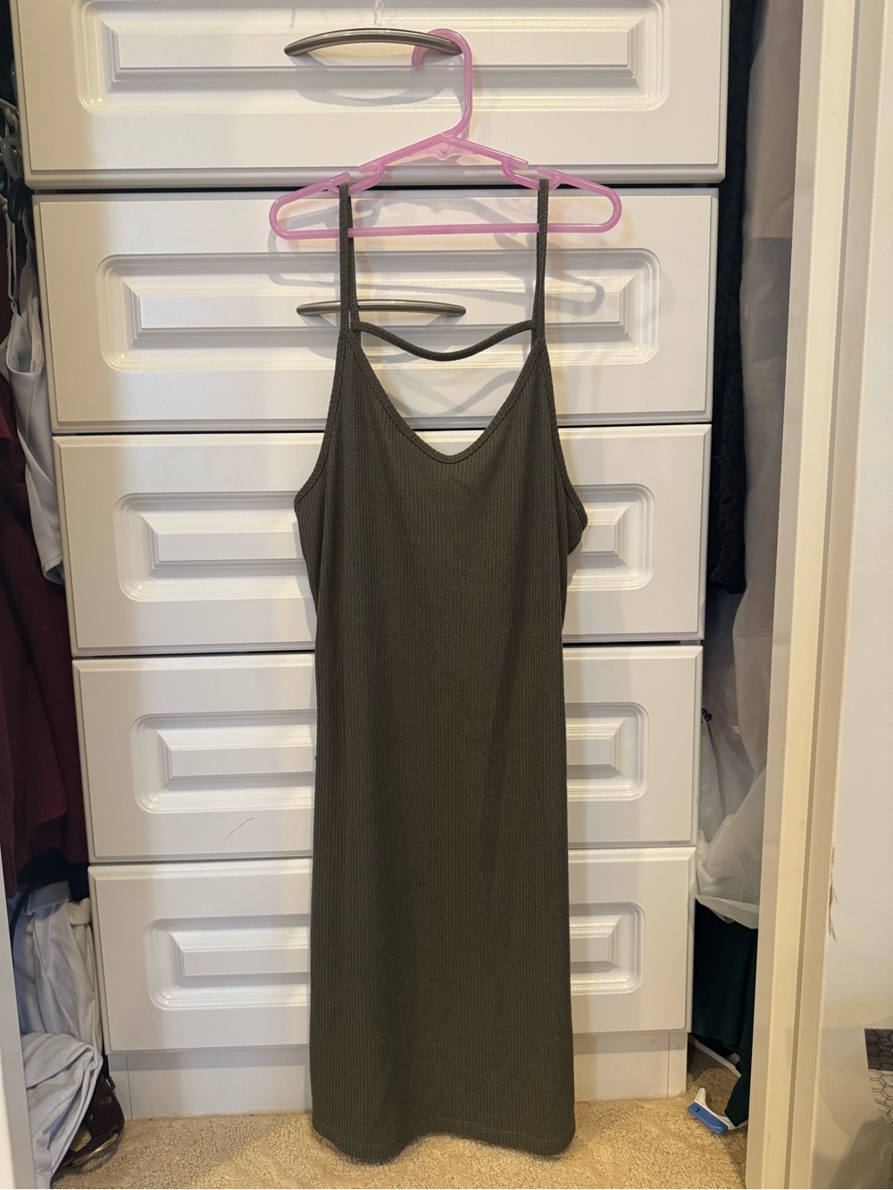 Nordstrom Olive Ribbed Spaghetti Strap Mini Dress